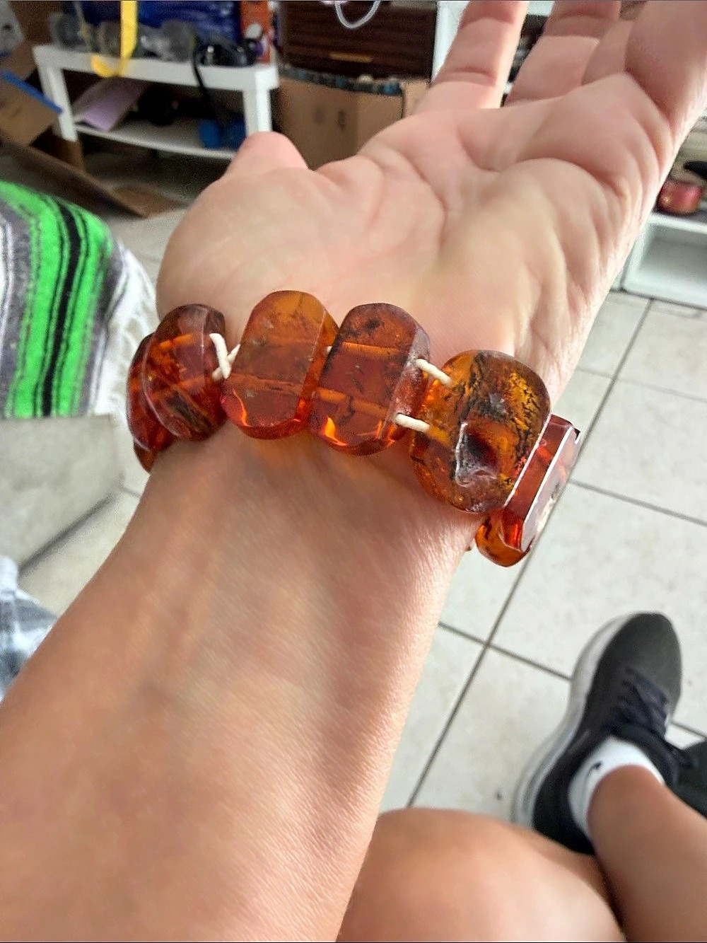 Amber-Tone Beaded Stretch Bracelet